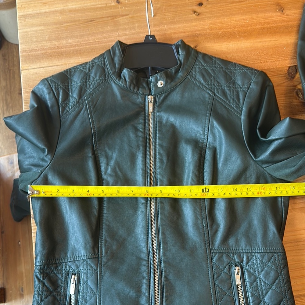 Black Rivet Women’s Faux Green Leather Moto Jacket - Picture 10 of 13
